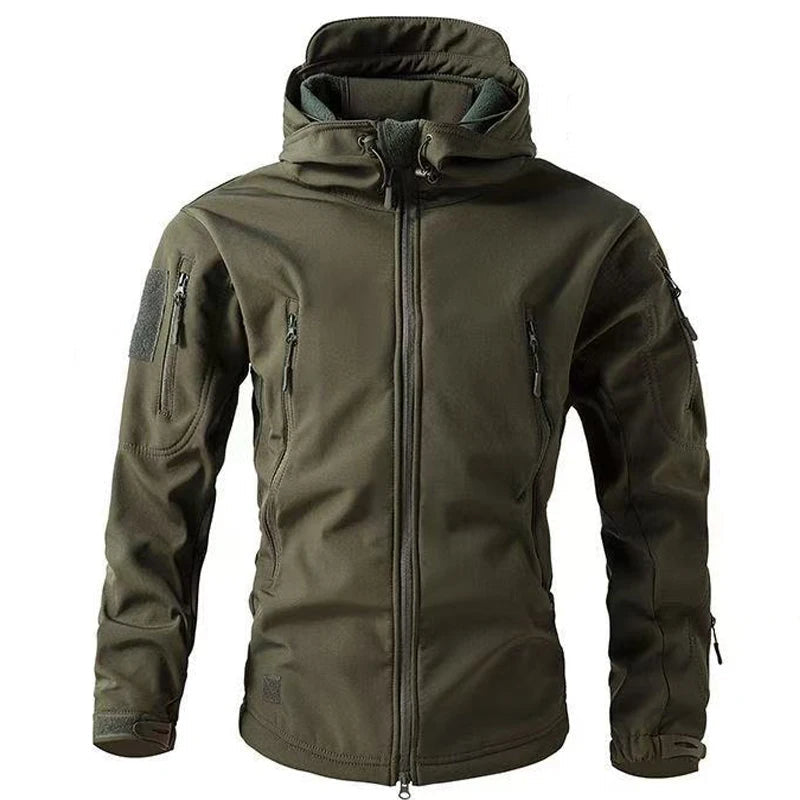 Men's Winter Warm Softshell Fleece Hood Cargo Jackets
