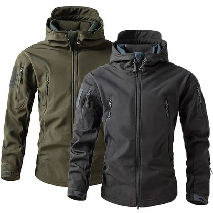 Men's Winter Warm Softshell Fleece Hood Cargo Jackets