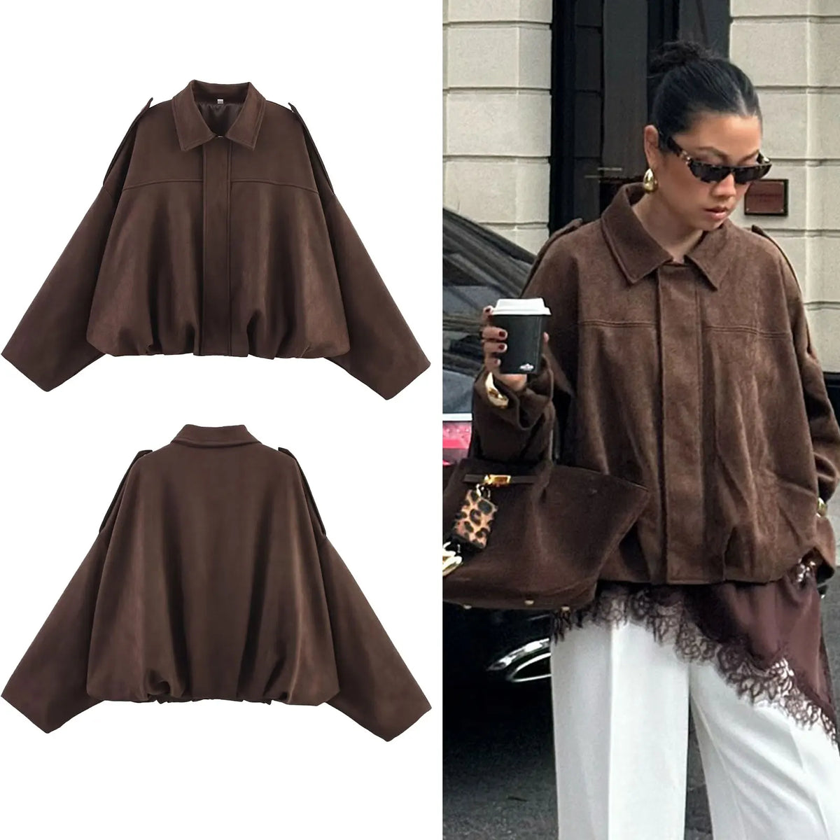 Women's Street Fashion Solid Loose Suede Texture Coats Causal