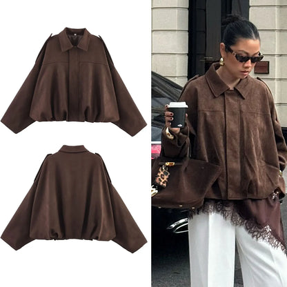 Women's Street Fashion Solid Loose Suede Texture Coats Causal