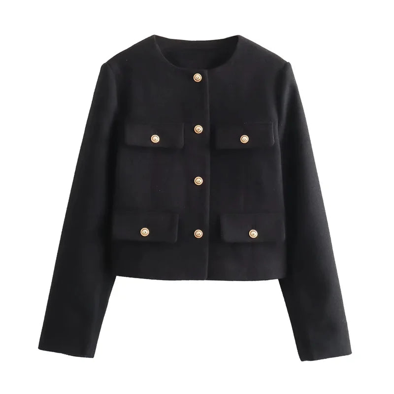 Cropped Jacket Women Long Sleeve Vintage Woman