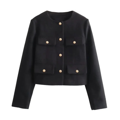 Cropped Jacket Women Long Sleeve Vintage Woman