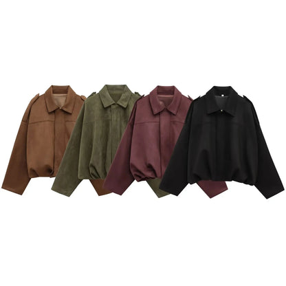 Women's Street Fashion Solid Loose Suede Texture Coats Causal