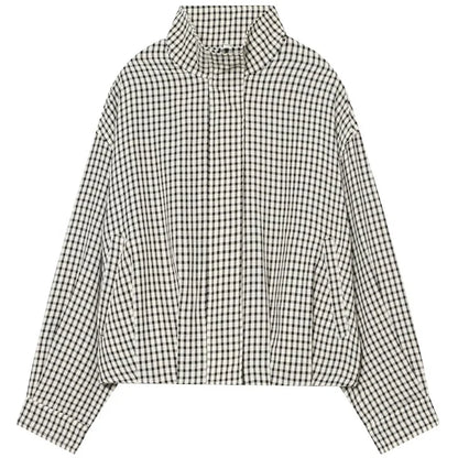Plaid Bomber Jacket Women's Jacket Crop Oversized Long Sleeve Top Casual Zipper