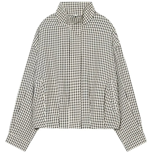 Plaid Bomber Jacket Women's Jacket Crop Oversized Long Sleeve Top Casual Zipper