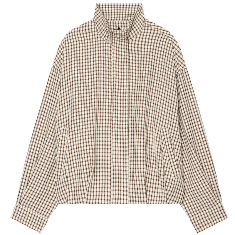 Plaid Bomber Jacket Women's Jacket Crop Oversized Long Sleeve Top Casual Zipper