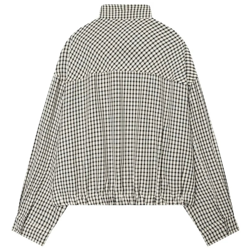 Plaid Bomber Jacket Women's Jacket Crop Oversized Long Sleeve Top Casual Zipper