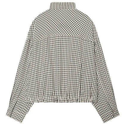 Plaid Bomber Jacket Women's Jacket Crop Oversized Long Sleeve Top Casual Zipper