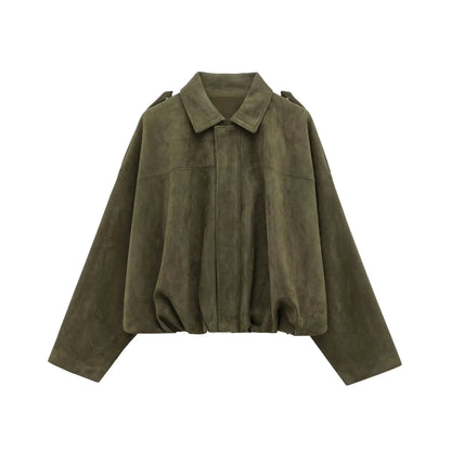 Women's Street Fashion Solid Loose Suede Texture Coats Causal
