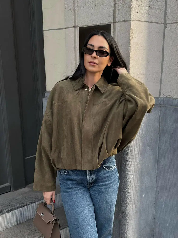 Women's Street Fashion Solid Loose Suede Texture Coats Causal