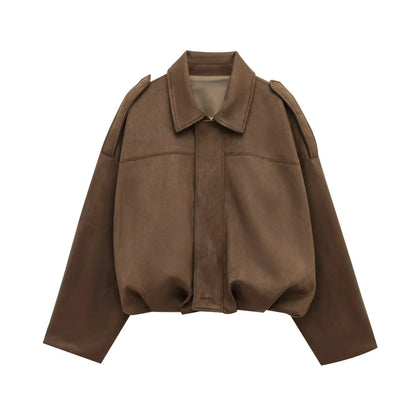 Women's Street Fashion Solid Loose Suede Texture Coats Causal