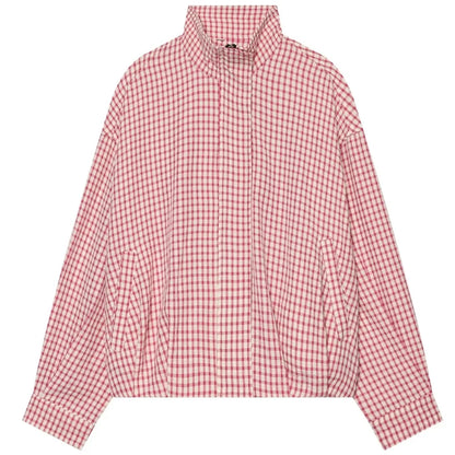 Plaid Bomber Jacket Women's Jacket Crop Oversized Long Sleeve Top Casual Zipper