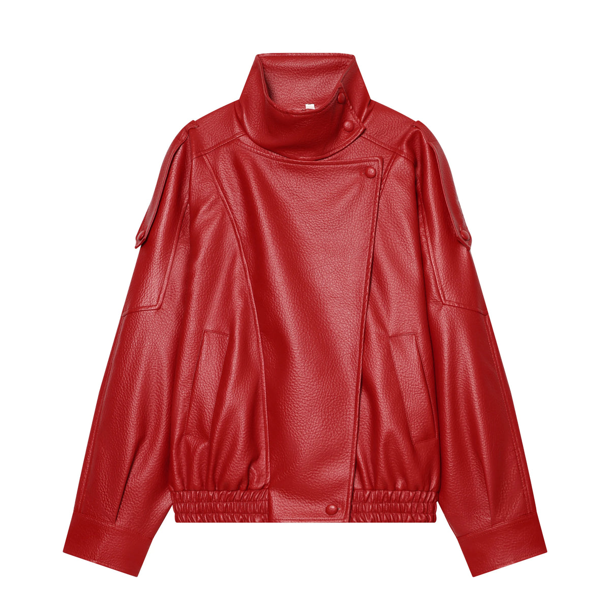 Chic Black Faux Leather Jackets Women Long Sleeve Buttons Elastic Oversized