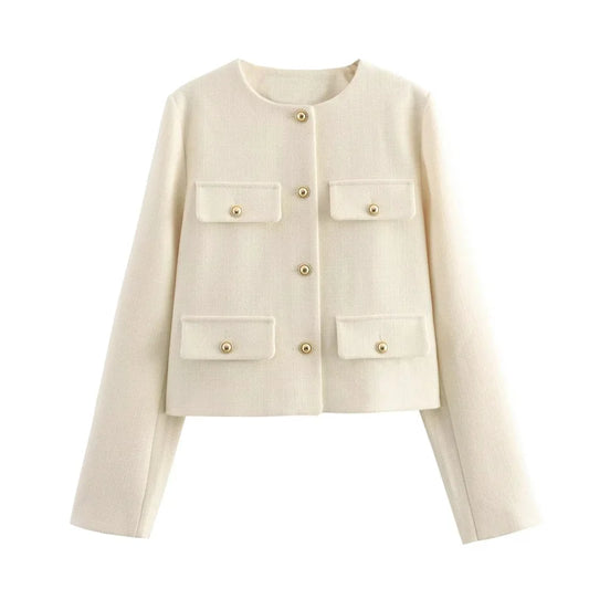 Cropped Jacket Women Long Sleeve Vintage Woman