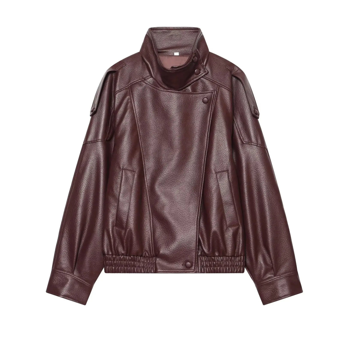 Chic Black Faux Leather Jackets Women Long Sleeve Buttons Elastic Oversized
