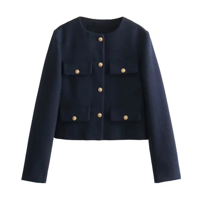 Cropped Jacket Women Long Sleeve Vintage Woman