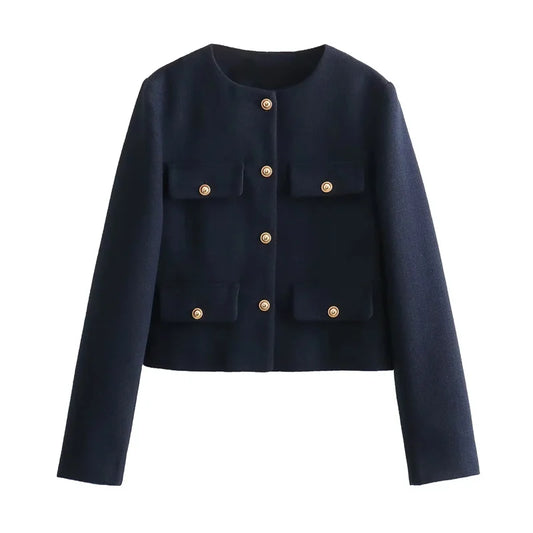 Cropped Jacket Women Long Sleeve Vintage Woman