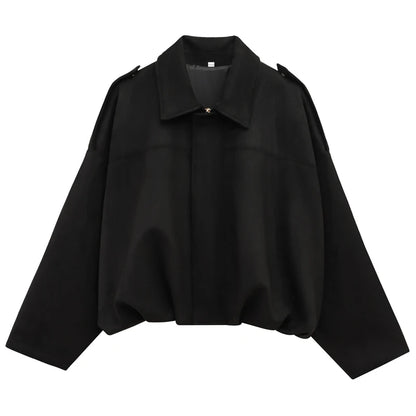 Women's Bomber Jacket Lapel Long Sleeve Zipper Suede